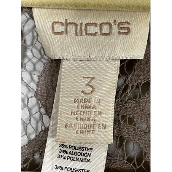 Chicos Sweater XL Gray Lace Cardigan Sheer Floral Wedding Neutral Feminine 80s - Picture 5 of 11